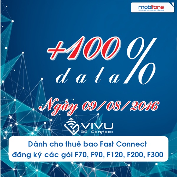 Mobifone khuyến mãi 100% data Fast Connect ngày 9/8
