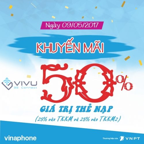 Khuyến mãi 50% thẻ nạp Vinaphone ngày vàng 9/5/2017